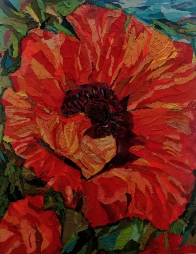 The Poppy - Textile Collage on Canvas